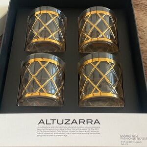 ALTUZARRA FOR TARGET NEW SET OF 4 GOLD LATTICE OLD FASHIONED GLASSES IN BOX